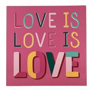 Love Is Love Pink Glitter Wooden Square Sign Wall or Table Decor